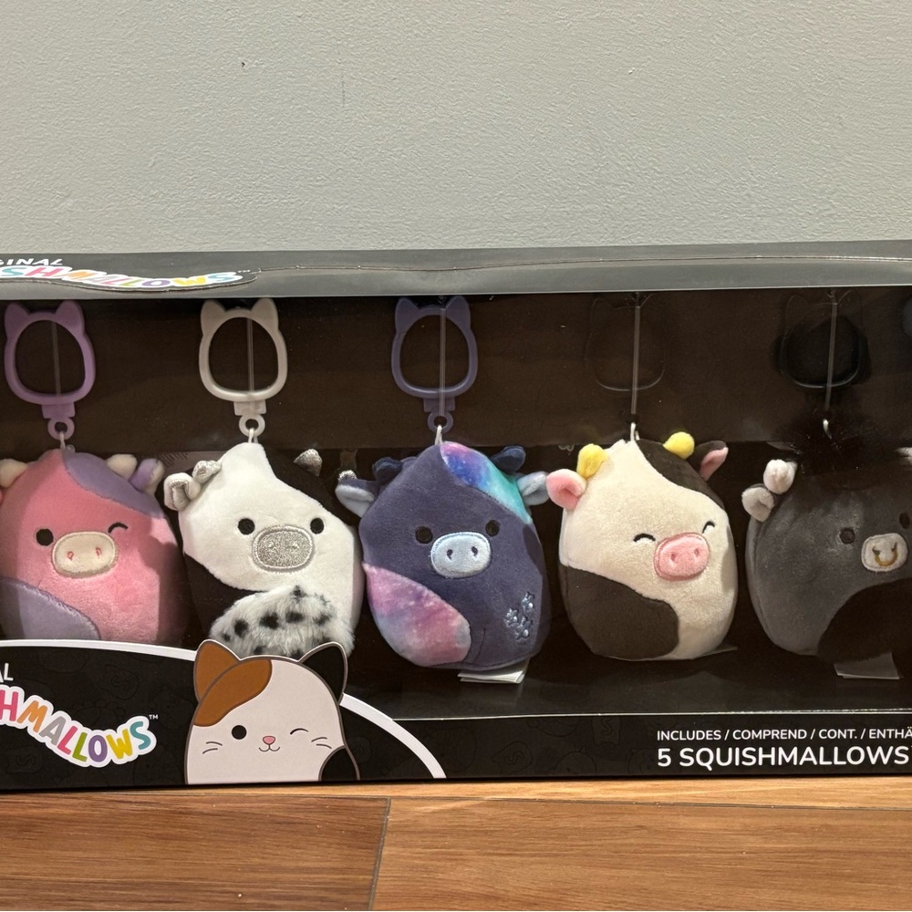 Squishmallow set of 5 Cow Clips, Patty, Lake, Rivka, Ulga, Connor New In Box